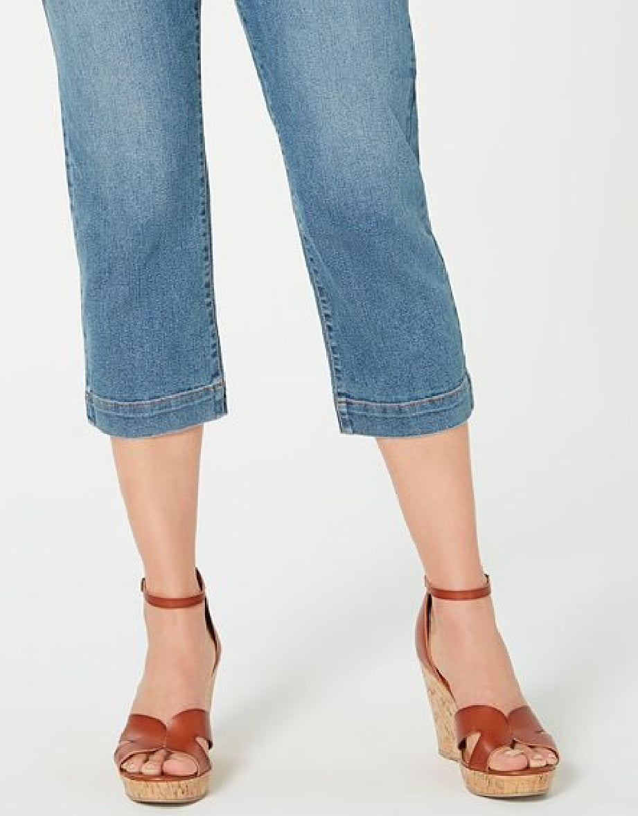 Calça capri jeans com cinto feminina Style &amp; Co, azul, tamanho 10