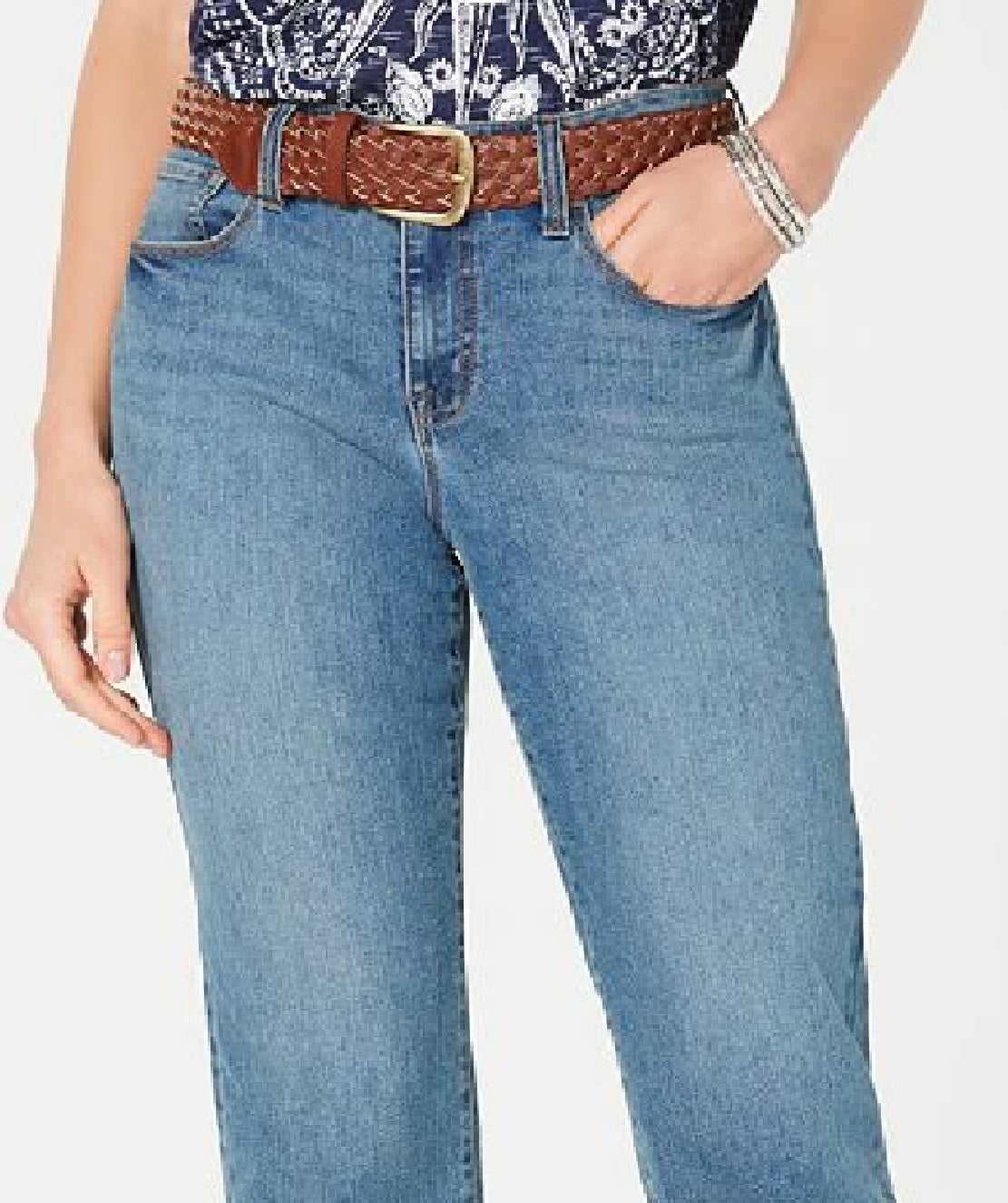 Calça capri jeans com cinto feminina Style &amp; Co, azul, tamanho 14
