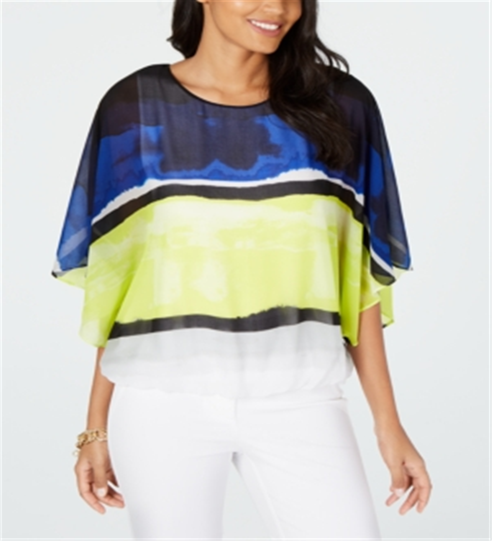 Blusa feminina Alfani Colorblocked Bubble, tamanho pequeno, branca