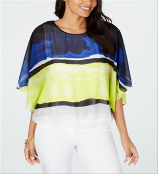 Blusa feminina Alfani Colorblocked Bubble, tamanho pequeno, branca