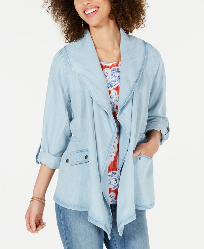Jaqueta de cambraia drapeada feminina Style &amp; Co, azul, tamanho pequeno