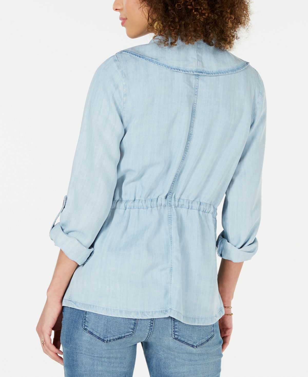 Jaqueta de cambraia drapeada feminina Style &amp; Co, azul, tamanho pequeno