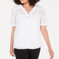 Blusa feminina xadrez com decote em V Alfani, branca, tamanho pequeno e pequeno