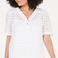 Blusa feminina xadrez com decote em V Alfani, branca, tamanho pequeno e pequeno
