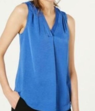 Blusa regata feminina Alfani com decote em V, azul, tamanho pequeno e pequeno