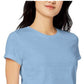 Blusa feminina Maison Jules de manga curta e gola redonda, tamanho grande, azul
