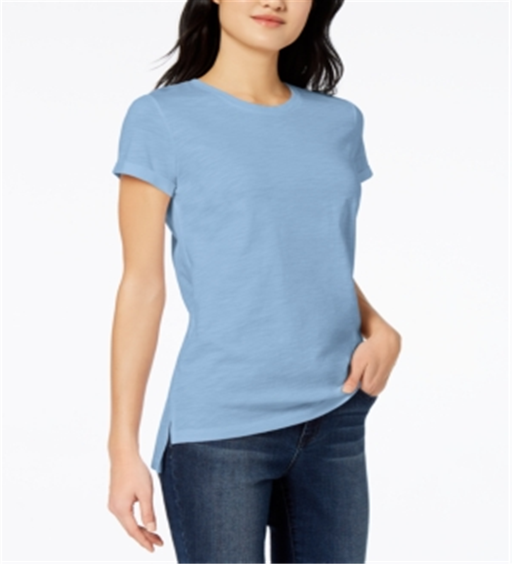 Blusa feminina Maison Jules de manga curta e gola redonda, tamanho grande, azul