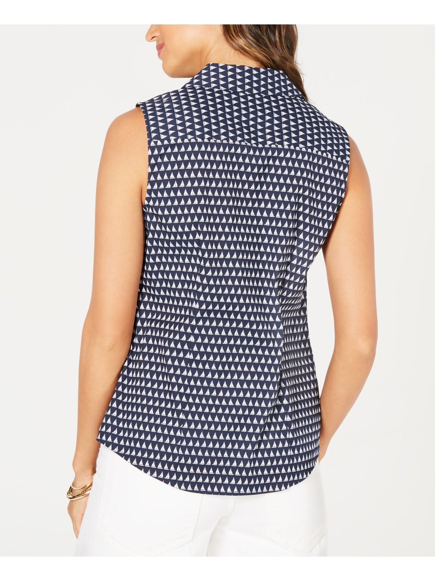 Blusa feminina sem mangas com estampa de barco à vela Charter Club, azul, tamanho 10