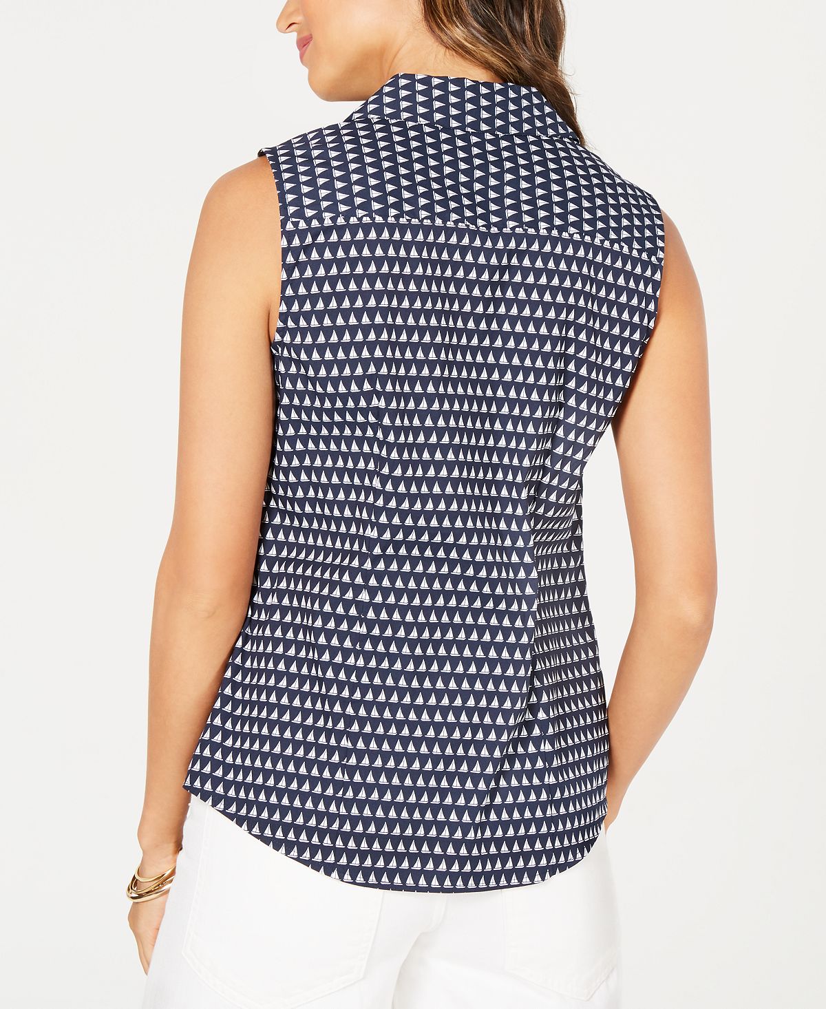 Blusa feminina sem mangas com estampa de barco à vela Charter Club, azul, tamanho 16