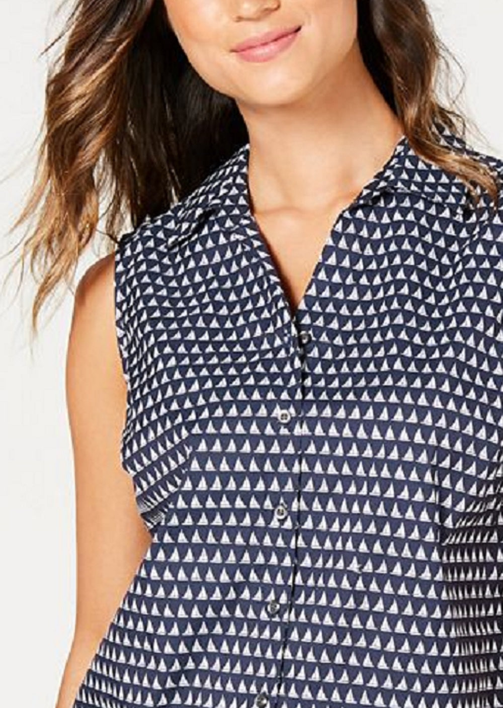 Blusa feminina sem mangas com estampa de barco à vela Charter Club, azul, tamanho 16