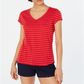 Blusa listrada com decote em V feminina Maison Jules, vermelha, tamanho extragrande