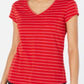 Blusa listrada com decote em V feminina Maison Jules, vermelha, tamanho extragrande
