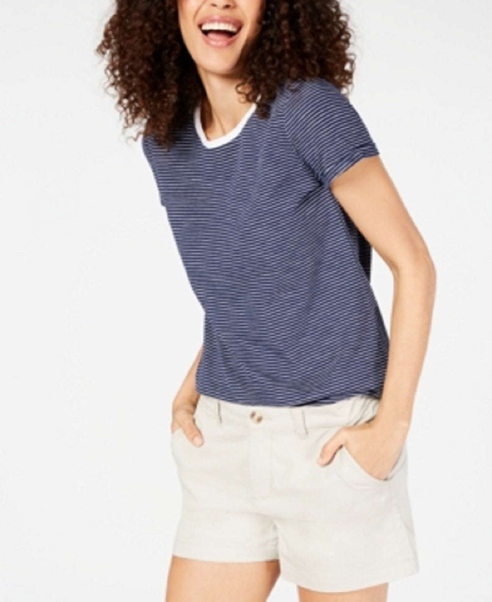 Camiseta feminina Maison Jules com decote redondo e manga curta, azul, tamanho grande
