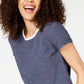 Camiseta feminina Maison Jules com decote redondo e manga curta, azul, tamanho grande