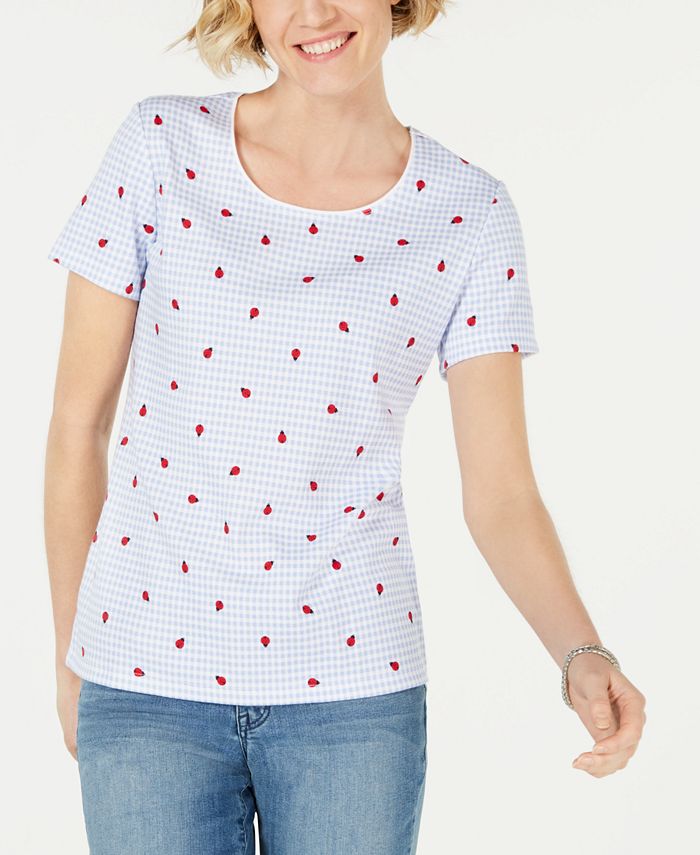 Blusa feminina Karen Scott com estampa decote redondo, azul, tamanho pequeno