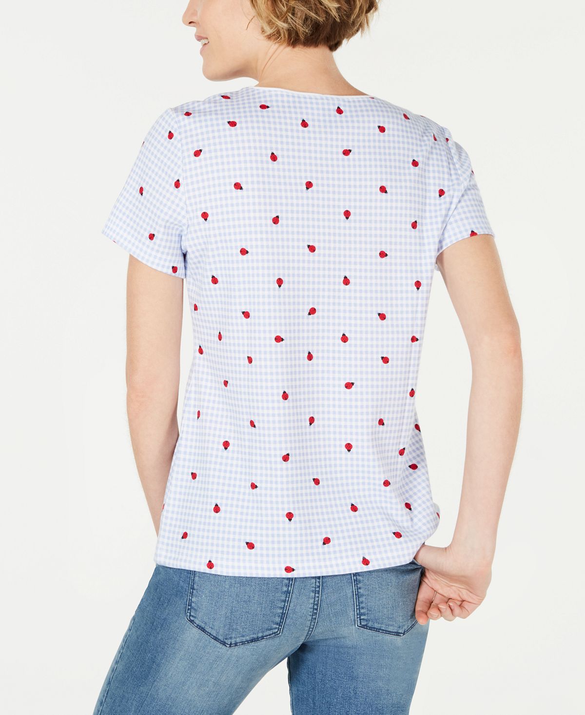 Blusa feminina Karen Scott com estampa decote redondo, azul, tamanho pequeno