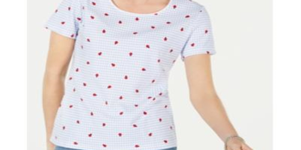 Blusa feminina Karen Scott com estampa decote redondo, azul, tamanho pequeno