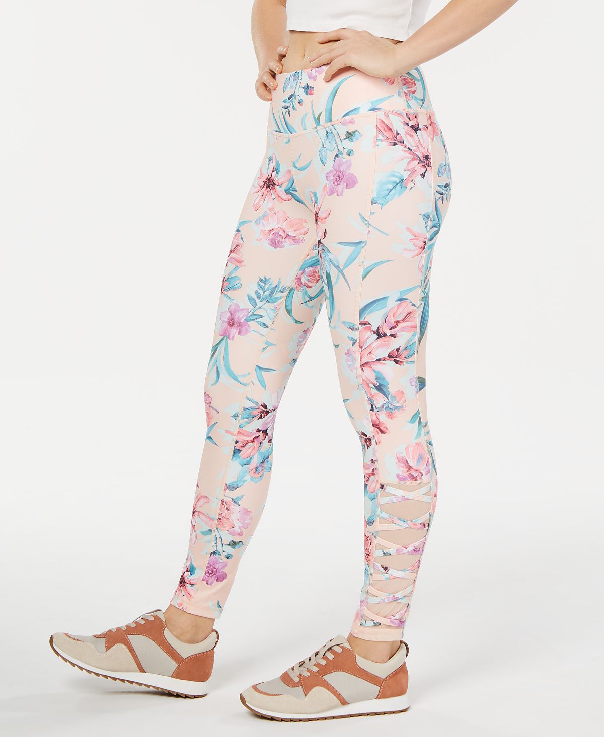 Leggings atléticas femininas Ideology Floral Fitness rosa tamanho pequeno