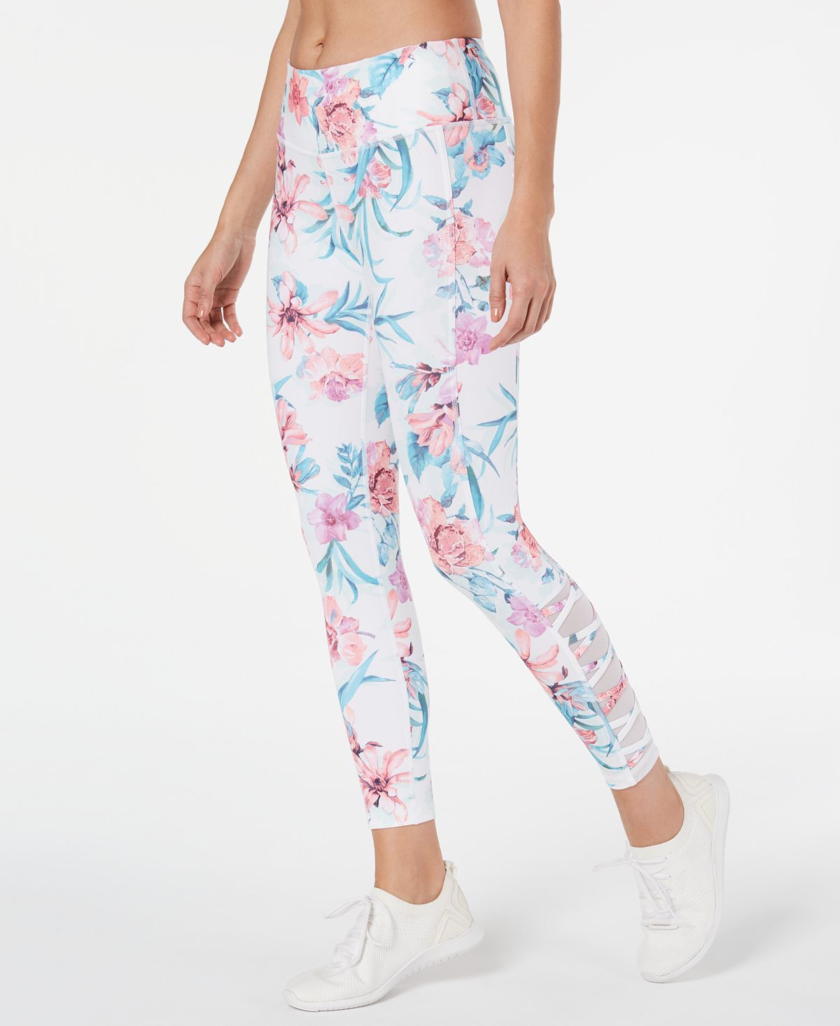 Leggings femininas estampadas Ideology com recortes, tamanho grande, brancas