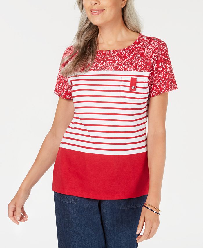 Karen Scott Bandana Listrada Gola Redonda Tamanho XS