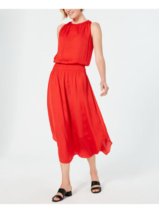 Vestido midi de cetim smocked feminino Alfani, vermelho, tamanho grande