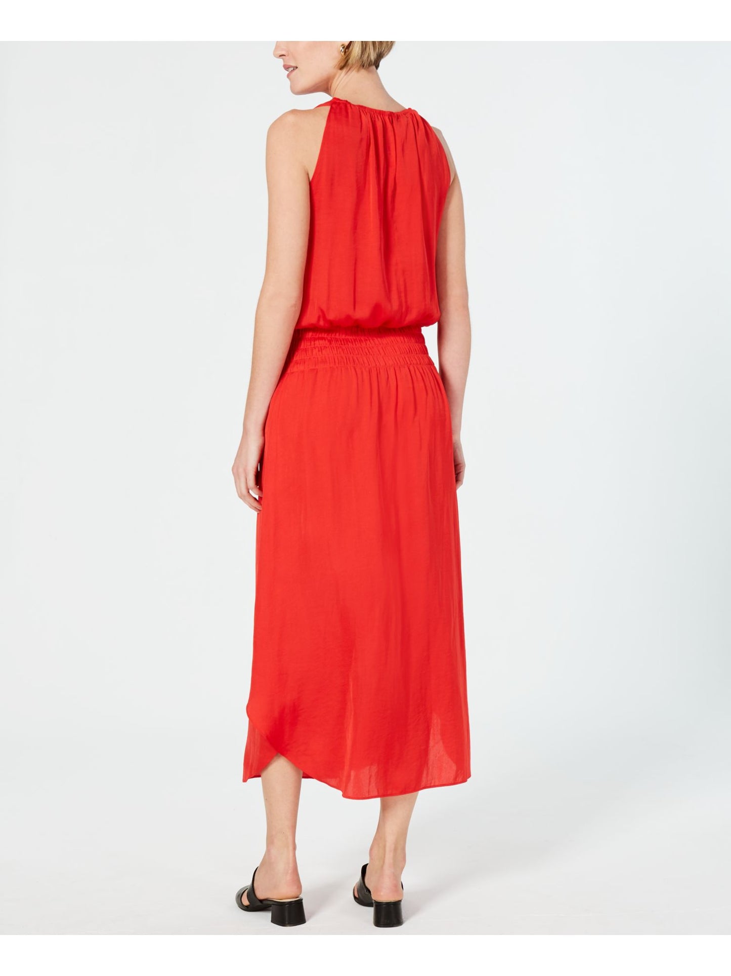 Vestido midi de cetim smocked feminino Alfani, vermelho, tamanho grande