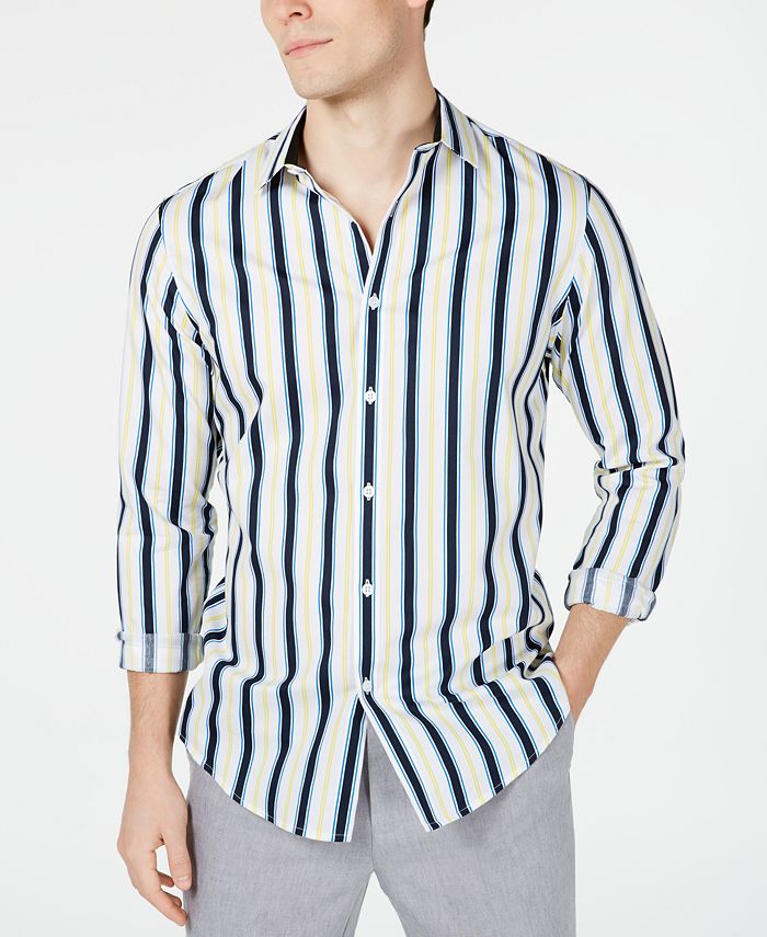 Camisa listrada masculina com botões e gola da INC International Concepts, tamanho X-G, branca