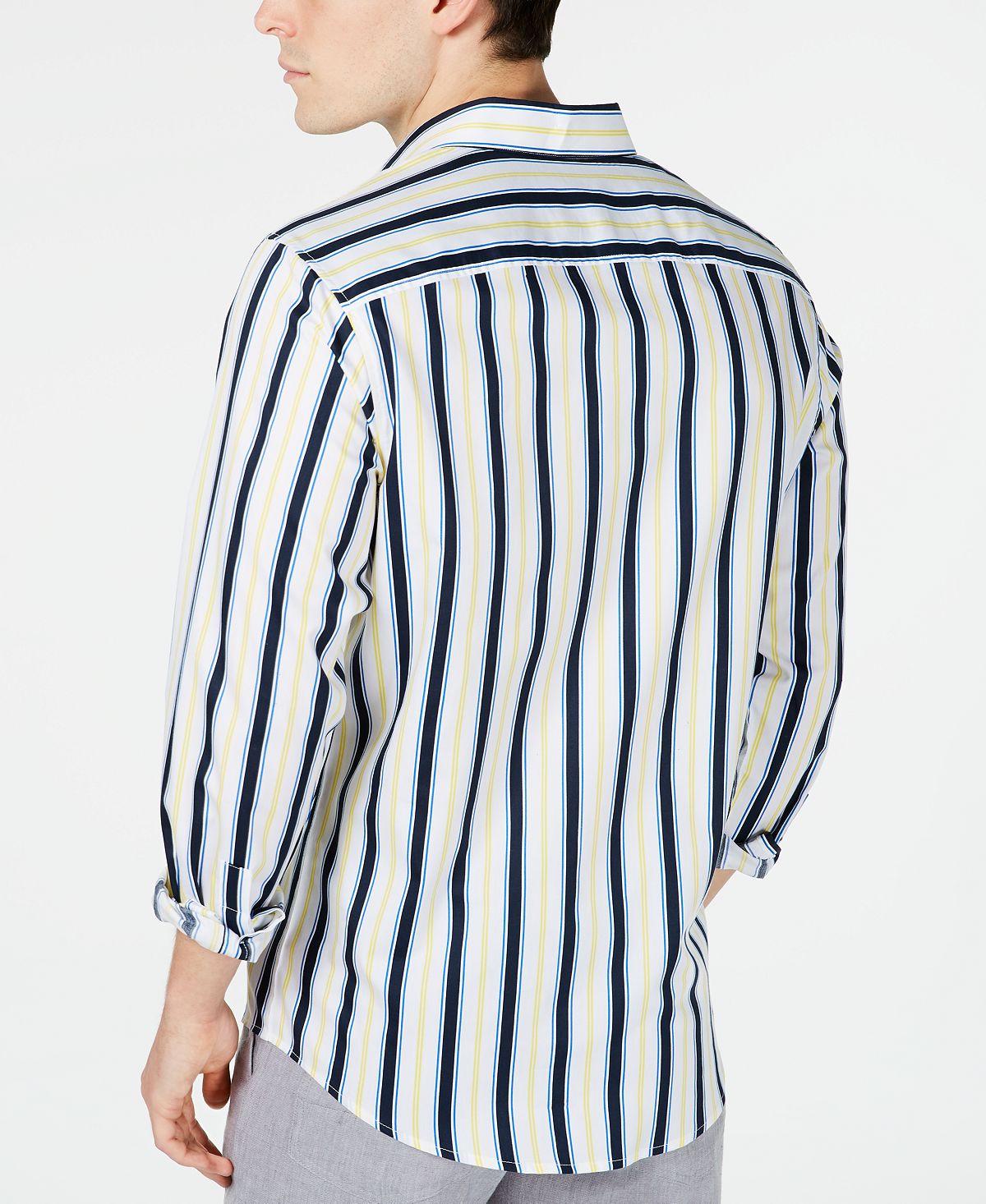 Camisa listrada masculina com botões e gola da INC International Concepts, tamanho X-G, branca