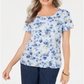 Karen Scott Citrus Craze Blusa com estampa floral feminina, azul, tamanho pequeno e pequeno