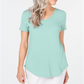 JM Collection Top feminino com decote em V e costas em treliça, azul, tamanho extragrande
