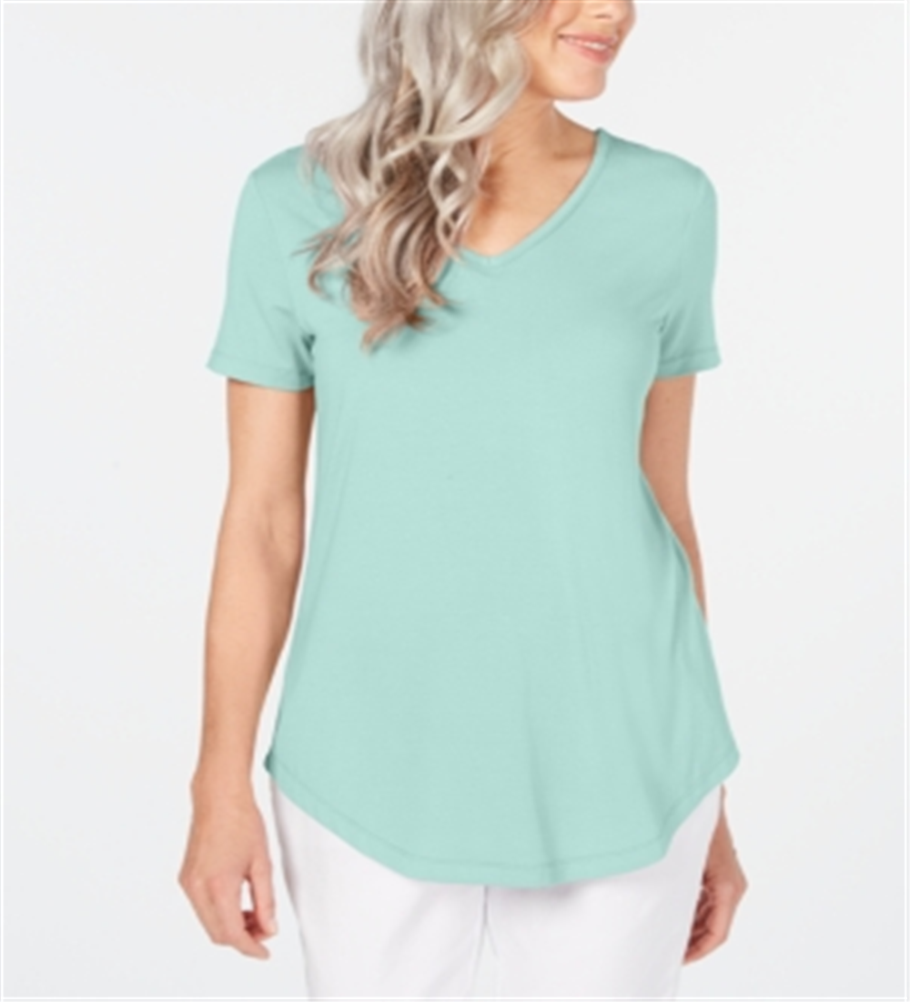 JM Collection Top feminino com decote em V e costas em treliça, azul, tamanho extragrande