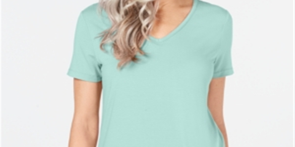 JM Collection Top feminino com decote em V e costas em treliça, azul, tamanho extragrande