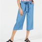 Calça cropped feminina Maison Jules com amarração e amarração, azul, tamanho X-S