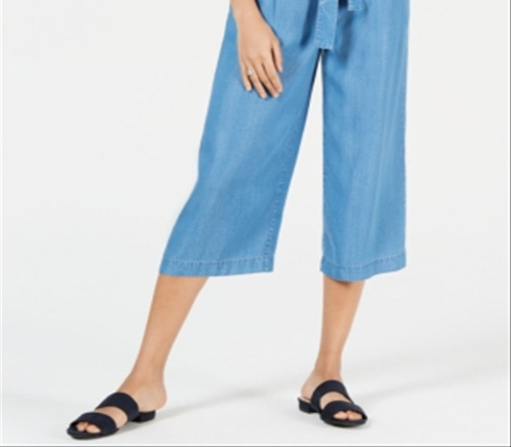 Calça cropped feminina Maison Jules com amarração e amarração, azul, tamanho X-S