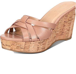 Sandálias femininas Thalia Sodi com bico redondo e salto anabela, tamanho 10 M, marrom