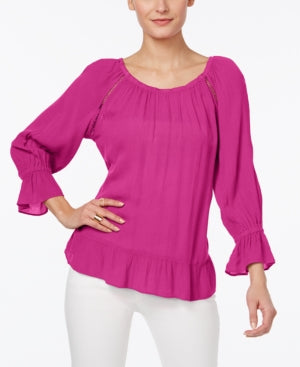 INC International Concepts Top Crepe Magenta Camponês Feminino Tamanho Pequeno X-Grande
