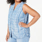 Regata feminina estampada com decote dividido, azul, tamanho 1X, da Style &amp; Co