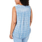 Regata feminina estampada com decote dividido, azul, tamanho 1X, da Style &amp; Co