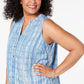 Regata feminina estampada com decote dividido, azul, tamanho 1X, da Style &amp; Co