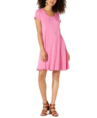 Vestido feminino estilo &amp; co, manga curta, corte A, rosa, tamanho PP