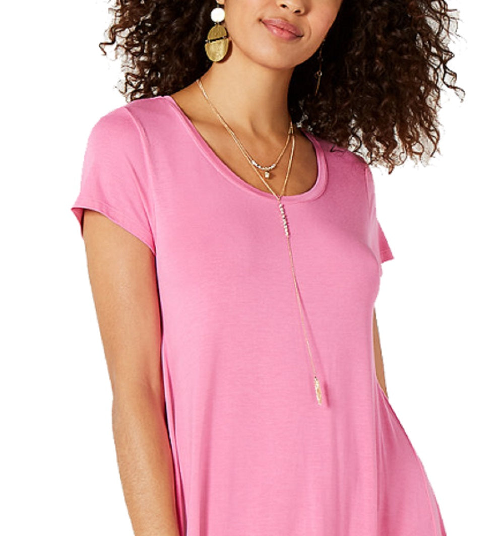 Vestido feminino estilo &amp; co, manga curta, corte A, rosa, tamanho PP