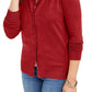 Cardigan feminino de manga comprida com botões na frente, vermelho, tamanho XX-G