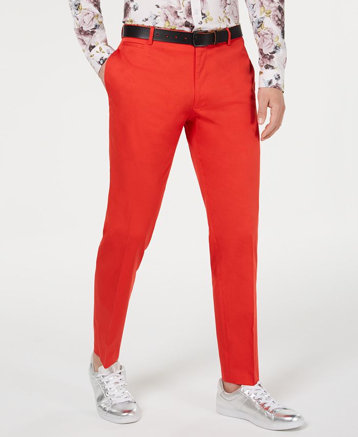 Calça masculina Milan Slim Fit, frente lisa, perna reta, vermelha, tamanho 32x32, da INC International Concepts