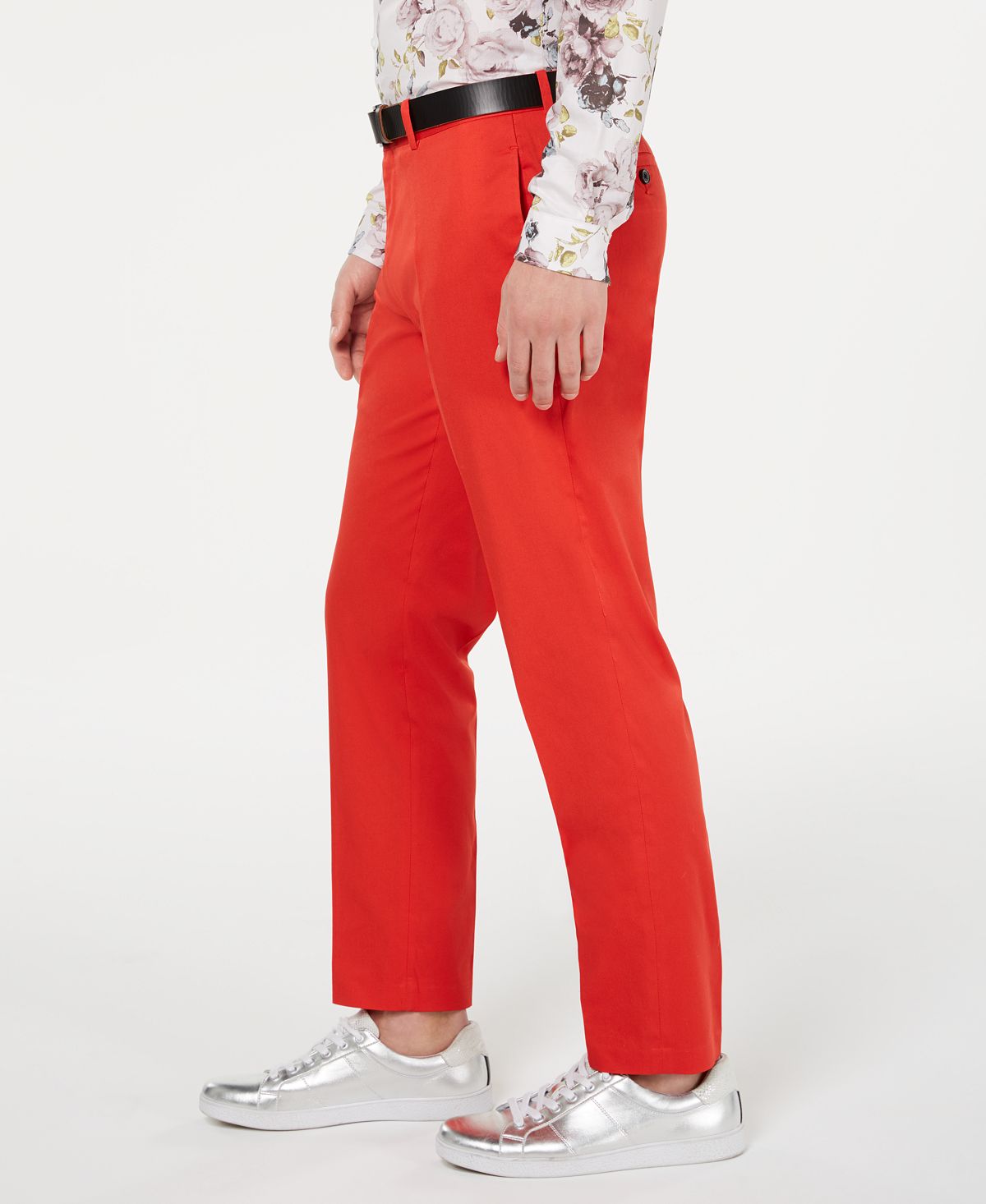 Calça masculina Milan Slim Fit, frente lisa, perna reta, vermelha, tamanho 32x32, da INC International Concepts