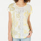 Top estampado sublimado feminino Style &amp; Co, amarelo, tamanho grande