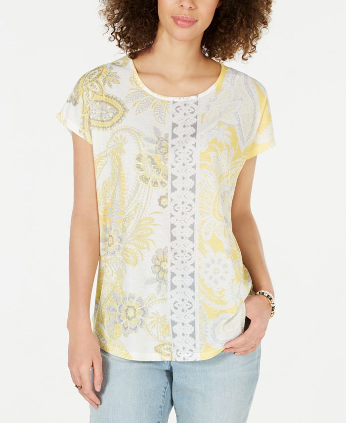 Top estampado sublimado feminino Style &amp; Co, amarelo, tamanho grande