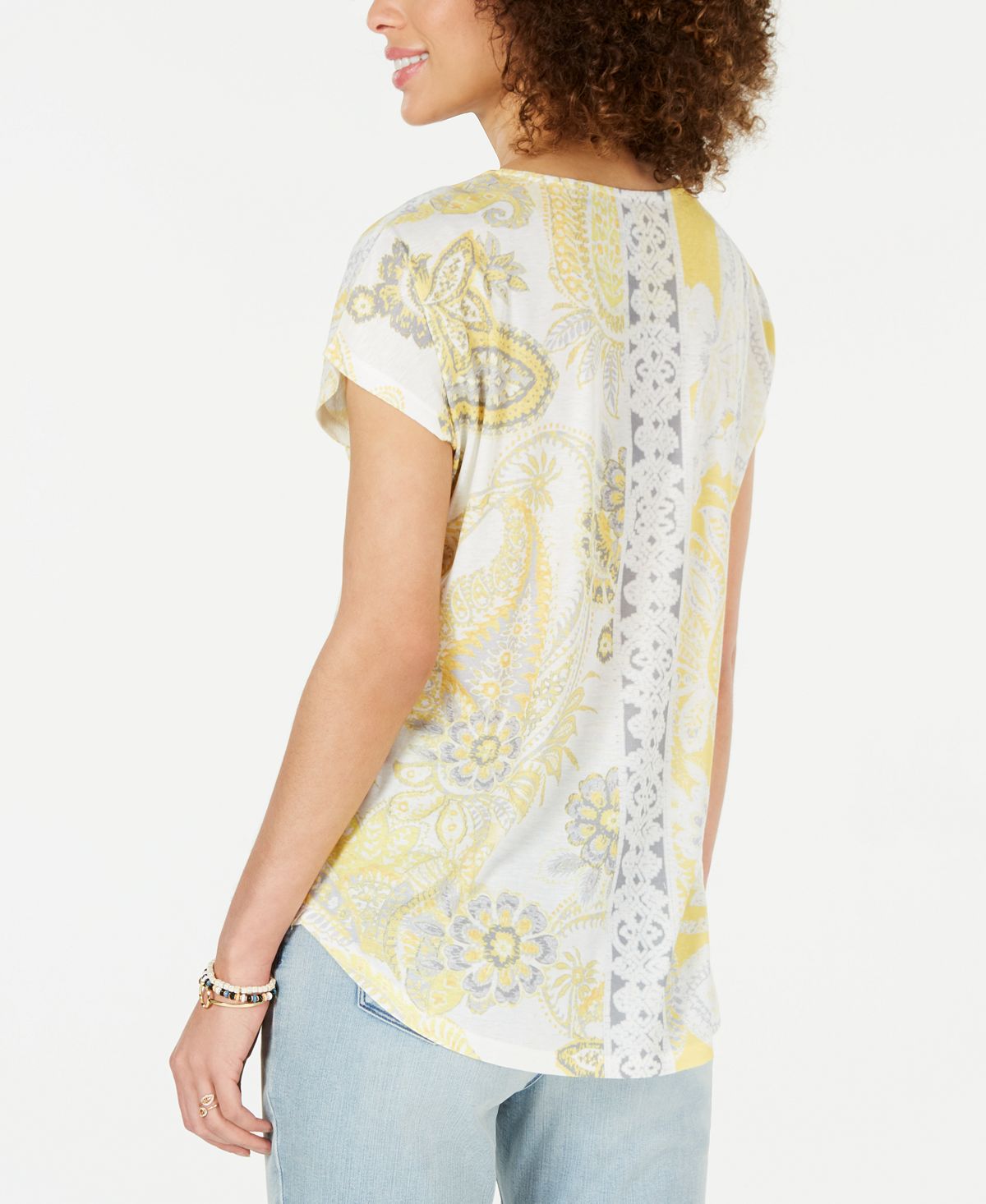 Top estampado sublimado feminino Style &amp; Co, amarelo, tamanho grande