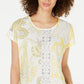Top estampado sublimado feminino Style &amp; Co, amarelo, tamanho grande