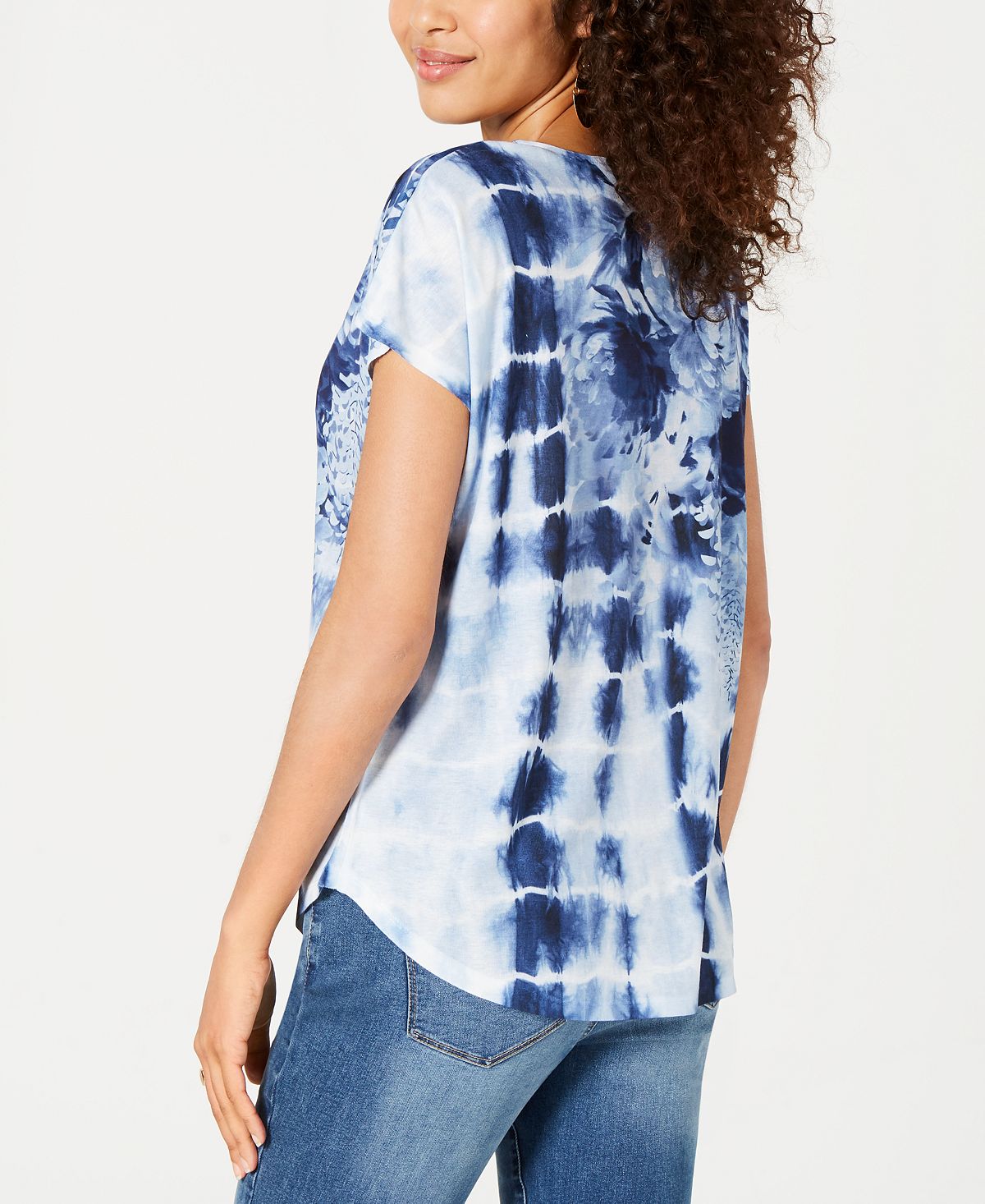 Blusa feminina com estampa floral e tie-dye estilo &amp; co, azul, tamanho pequeno
