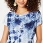 Blusa feminina com estampa floral e tie-dye estilo &amp; co, azul, tamanho pequeno